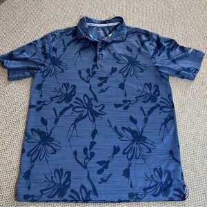 Walter Hagen Men's Blue Floral Short Sleeve Polo Shirt-small